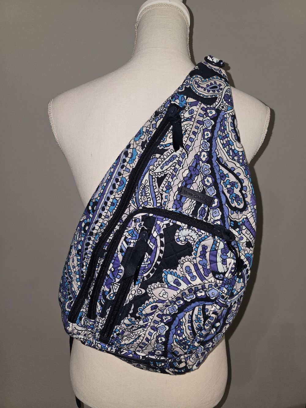 Vera Bradley Deep Night Paisley blue cotton sling backpack